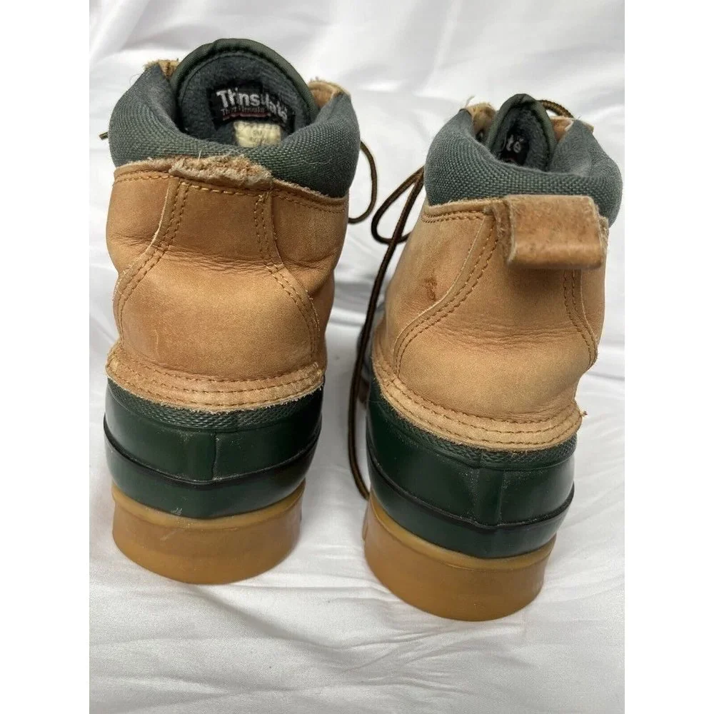 Lands End Mens 7‎ Womens 9 Boots Tan Green  Duck Thinsulate Waterproof EUC